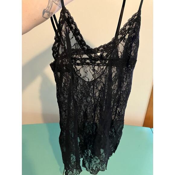 Frederick's of Hollywood Black Sheer Lace Camisole Whimsigoth Dark Grunge Fairy - Picture 7 of 8